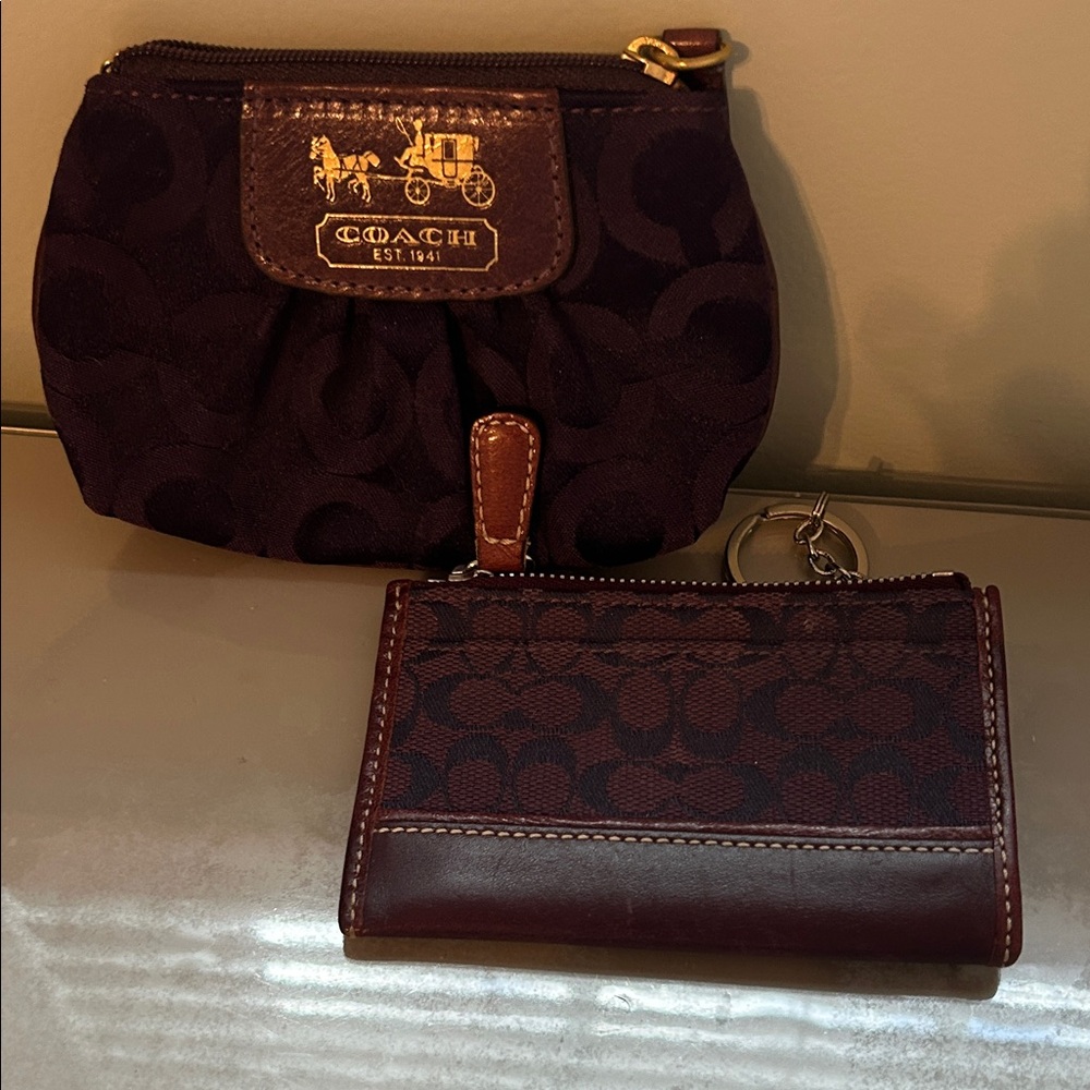 Coach Dark Brown Signature Coin Purse and Key Holder Set